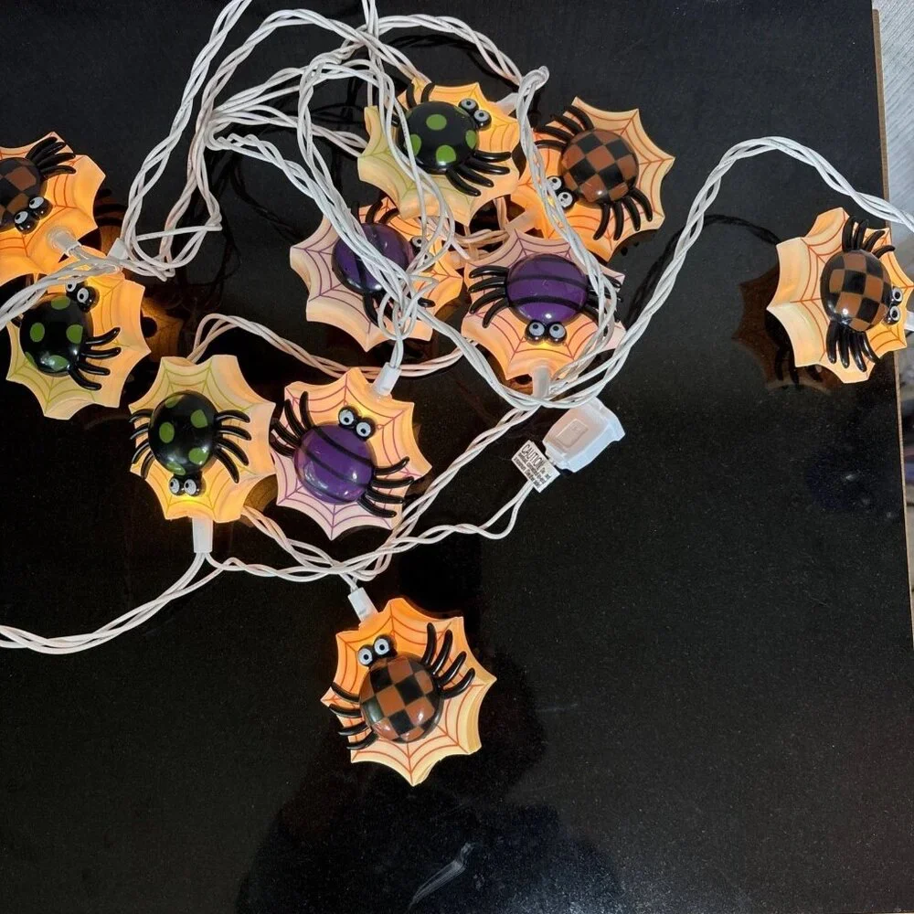 Spider Blow Mold String Lights Halloween Party Decor Vintage 90s Tested Working